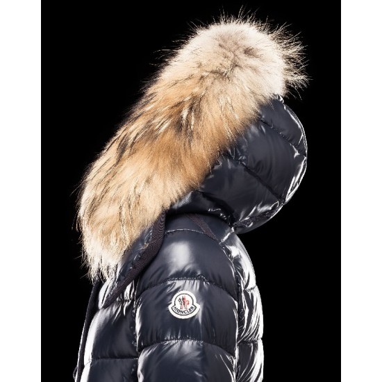 Moncler Armoise Fur Blå Dunjakke Lacquered Nylon 41224515ML Jakke